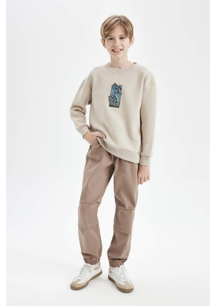 Erkek Çocuk Bağcıklı Beli ve Paçası Lastikli Cepli Jogger Gabardin Pantolon C7577A824WN