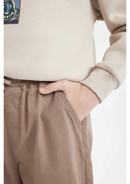Erkek Çocuk Bağcıklı Beli ve Paçası Lastikli Cepli Jogger Gabardin Pantolon C7577A824WN