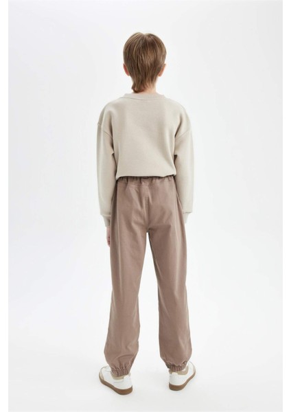 Erkek Çocuk Bağcıklı Beli ve Paçası Lastikli Cepli Jogger Gabardin Pantolon C7577A824WN