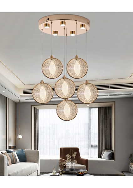 Edward 6'lı 70 Watt Yuvarlak Gold Ledli Modern Salon Avize