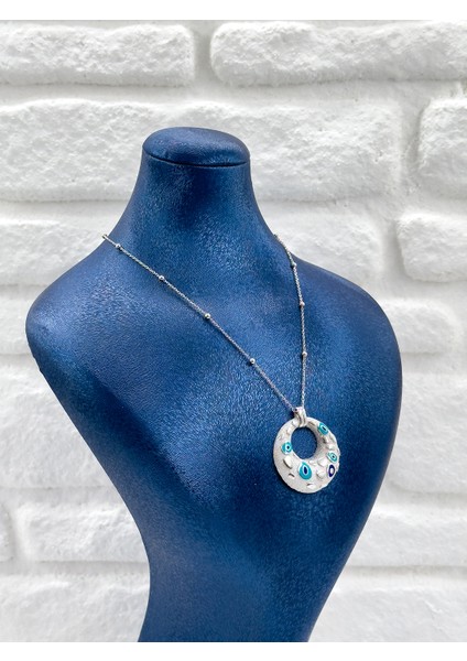 Özel Tasarım Spor Nazar Boncuklu Kadın Gümüş Kolye - Nazar Boncuğu Kolye modelleri