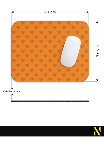 Turuncu Renkli Kalpli Desenli Ergonomik Mouse Pad - 23 cm x 19 cm - Kaydırmaz Taban Ev ve Ofis Kullanımı Fare Altlığı Mousepad
