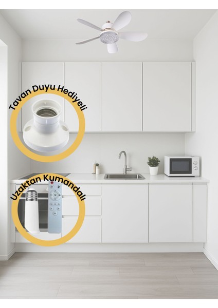 Rbr Tavan Vantilatörü 3 Renk LED Işık 3 Kademe Hız Modu Sessiz 5 Kanat Kumandalı Fan