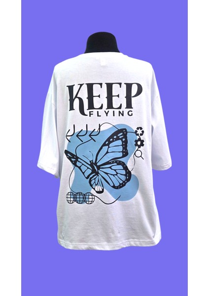 Beyaz Unisex Oversize Bisiklet Yaka Baskılı No3 Basic Tişört