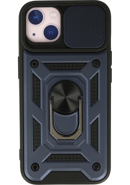 iPhone 15 Kılıf Pars Lens Yüzüklü Silikon - Lacivert - CPT107972-6783