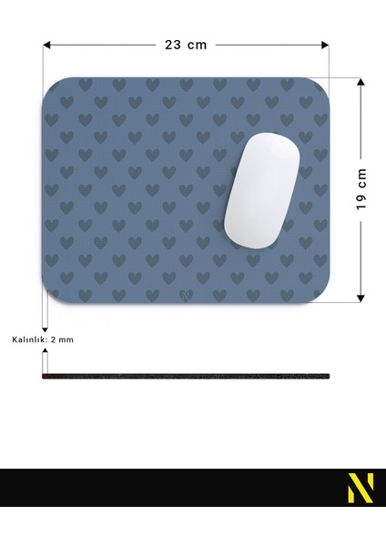 Lacivert Renkli Kalpli Desenli Ergonomik Mouse Pad - 23 cm x 19 cm - Kaydırmaz Taban Ev ve Ofis Kullanımı Fare Altlığı Mousepad