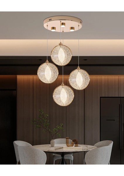 Edward 4'lü 42 Watt Yuvarlak Gold Ledli Modern Salon Avize
