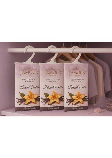 Black Vanilla (Siyah Vanilya) Askılı Dolap ve Çekmece Kokusu 3' Lü Paket