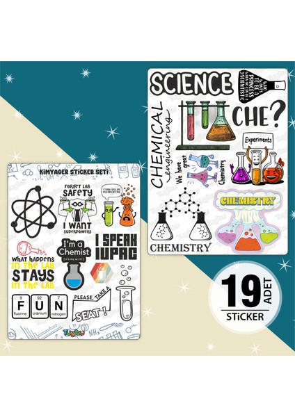 Kimya Sticker Seti, Kimyager Sticker, 19 Adet Kimya Bilimi Temalı Etiket
