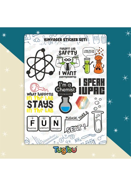 Kimya Sticker Seti, Kimyager Sticker, 19 Adet Kimya Bilimi Temalı Etiket fiyatları