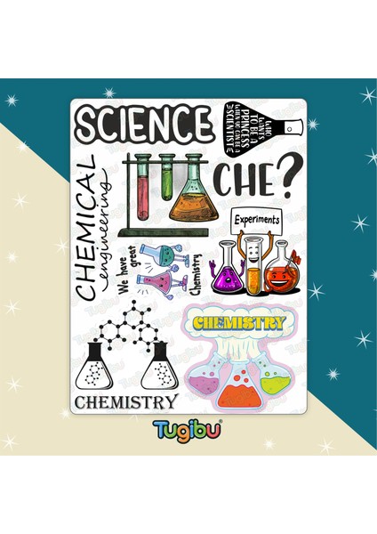 Kimya Sticker Seti, Kimyager Sticker, 19 Adet Kimya Bilimi Temalı Etiket modelleri