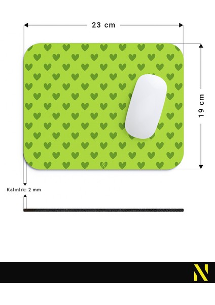 Yeşil Renkli Kalpli Desenli Ergonomik Mouse Pad - 23 cm x 19 cm - Kaydırmaz Taban Ev ve Ofis Kullanımı Fare Altlığı Mousepad