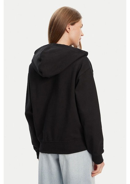 Kadın Boyfriend Fit Kapüşonlu Fermuarlı Sweatshirt - Siyah fiyatları