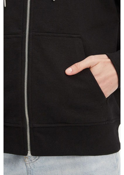 Kadın Boyfriend Fit Kapüşonlu Fermuarlı Sweatshirt - Siyah indirimleri