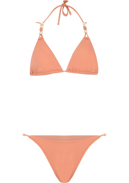 Inci Detaylı Somon Üçgen Bikini Takım