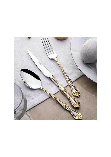 Lalezar Altın Sade 12 Kişilik 72 Parça Çatal Kaşık Takımı
