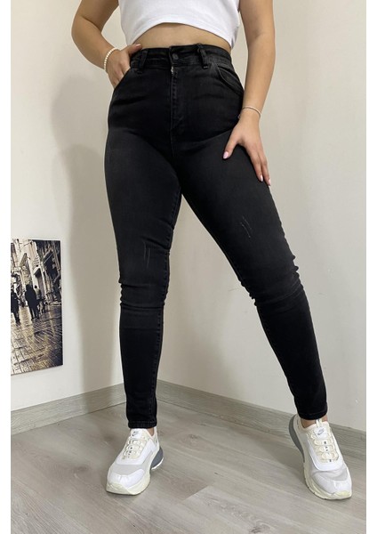 Büyük Beden Full Likra Eskitme Detay Jean