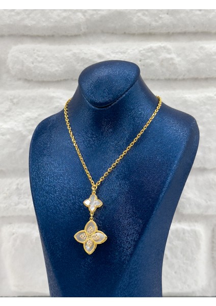 Gold Renk Tasarım Sedef Taşlı Kadın Gümüş Kolye indirimleri