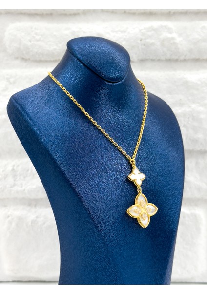 Gold Renk Tasarım Sedef Taşlı Kadın Gümüş Kolye