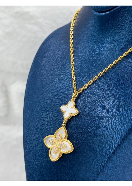 Gold Renk Tasarım Sedef Taşlı Kadın Gümüş Kolye