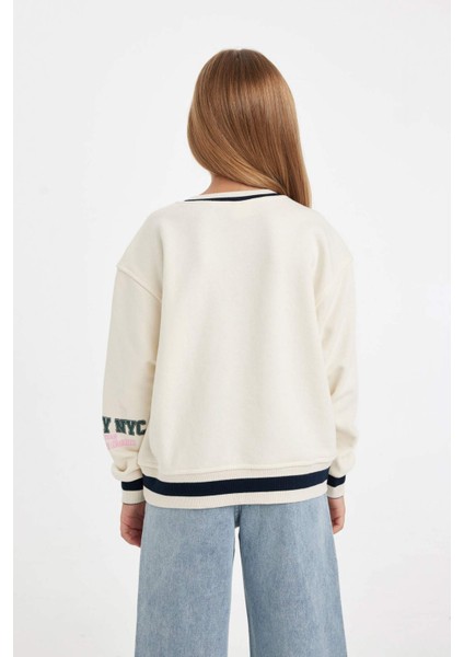 Kız Çocuk Relax Fit V Yaka Baskılı Okul Sweatshirt C7789A824AU