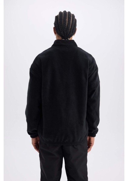 Comfort Regular Fit Rahat Kalıp Fermuarlı Dik Yaka Baskılı Polar Sweatshirt C7794AX24AU