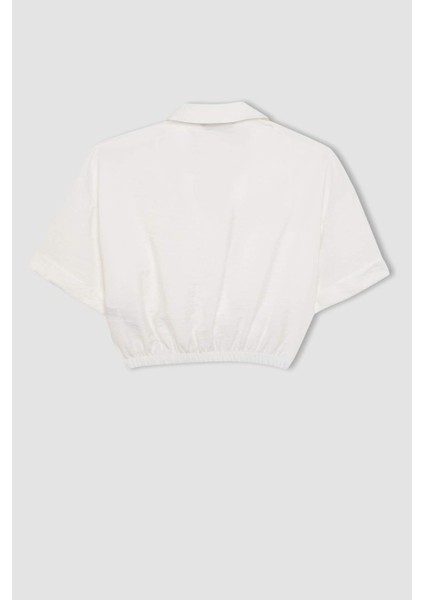 Cropped Fit Gömlek Yaka Twill Kısa Kollu Bluz C7799AX24SM