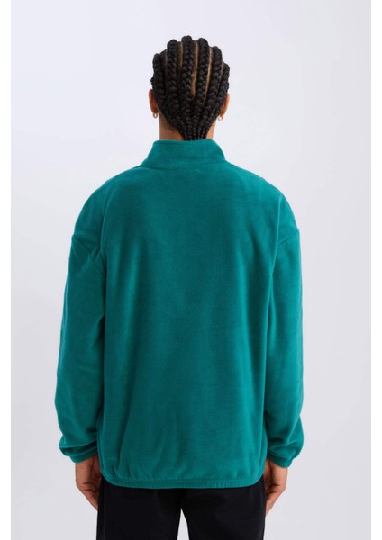 Comfort Regular Fit Rahat Kalıp Dik Yaka Baskılı Polar Sweatshirt C7793AX24AU