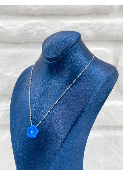 Mavi Opal Papatya Model Kadın Gümüş Kolye - Papatya Kolye fiyatları