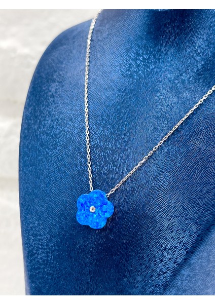Mavi Opal Papatya Model Kadın Gümüş Kolye - Papatya Kolye fırsatları