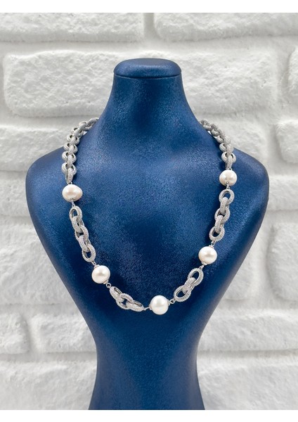 Özel Tasarım Incili 3'lü Kadın Gümüş Set - Kolye Seti indirimleri