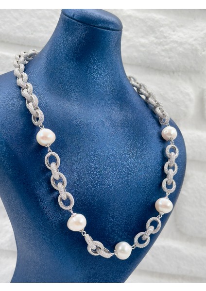 Özel Tasarım Incili 3'lü Kadın Gümüş Set - Kolye Seti