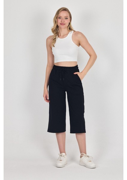 Yüksek Bel Cepli Rahat Kesim Mevsimlik Kadın Diz Altı 4'lü Bermuda Siyah-Lacivert-Gri-Antrasit Kapri Şort fiyatları