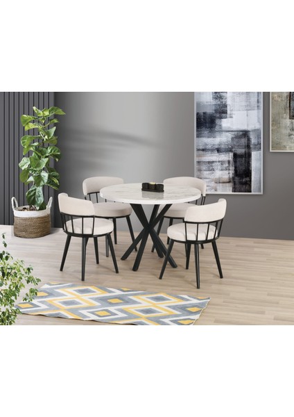 Marmo Highgloss Ahtapot Metal Ayak Istanbul Sandalye Soft-01 100*100 Pota Sabit Masa Takımı