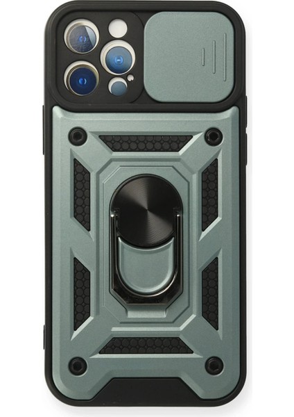iPhone 12 Pro Kılıf Pars Lens Yüzüklü Silikon - Yeşil - CPT106107-3343