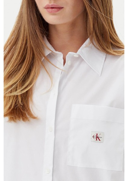 Kadın Relaxed Fit Cepli Esnek Poplin Gömlek - Beyaz fırsatları