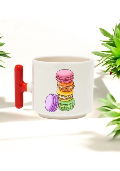 Makaron Tasarımlı Kırmızı T Kulplu Seramik Baskılı Kupa Bardak 250 ml