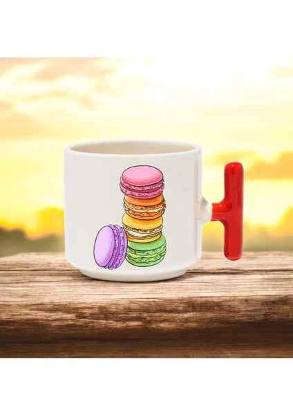 Makaron Tasarımlı Kırmızı T Kulplu Seramik Baskılı Kupa Bardak 250 ml fiyatları