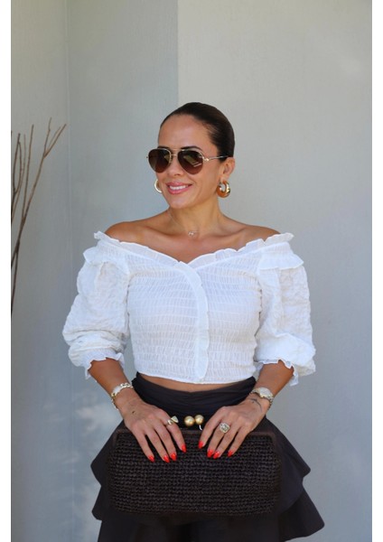 Yaka Fırfır Detay Gipeli Bluz fiyatları