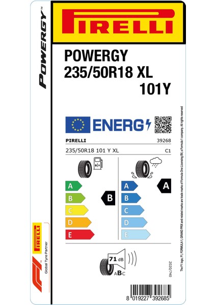 235/50 R18 101Y Xl Powergy Oto Yaz Lastiği (Üretim Yılı:2025) fiyatları