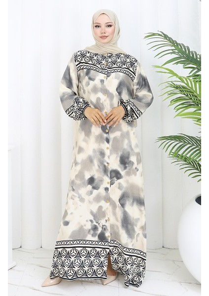 Boydan Düğmeli Viskon Elbise 0114-02 Gri fiyatları