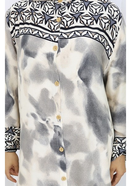 Boydan Düğmeli Viskon Elbise 0114-02 Gri fırsatları