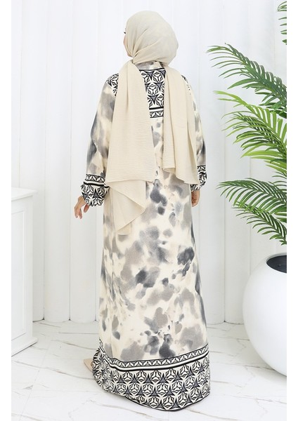 Boydan Düğmeli Viskon Elbise 0114-02 Gri indirimleri