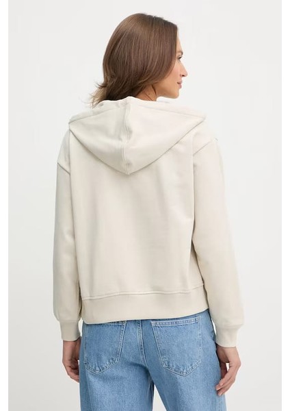 Kadın Boyfriend Fit Kapüşonlu Fermuarlı Sweatshirt - Krem fiyatları