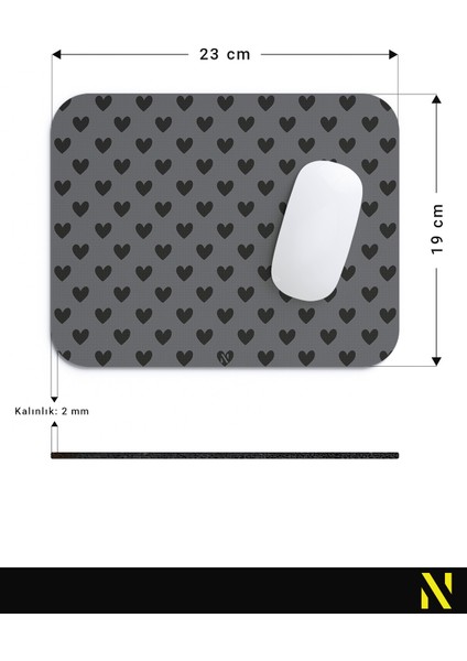 Siyah Renkli Kalpli Desenli Ergonomik Mouse Pad - 23 cm x 19 cm - Kaydırmaz Taban Ev ve Ofis Kullanımı Fare Altlığı Mousepad