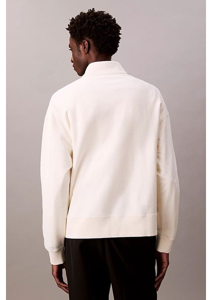 Erkek Yarım Fermuarlı Yazı Logolu Sweatshirt - Krem fiyatları