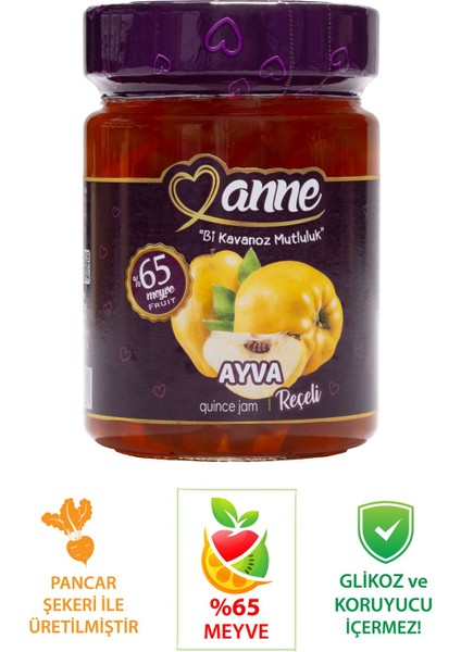 Ayva Reçeli 400 gr (Pancar Şekeri İle Üretilmiştir - Glikoz, Koruyucu İçermez)