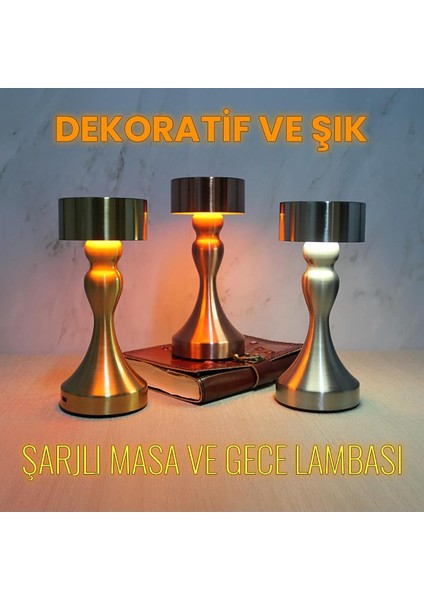 Şık Retro Modern Tarz Dokunmatik 3 Modlu Şarjlı Golden Masa Lambası modelleri