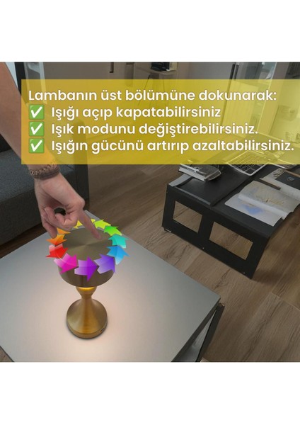 Şık Retro Modern Tarz Dokunmatik 3 Modlu Şarjlı Golden Masa Lambası