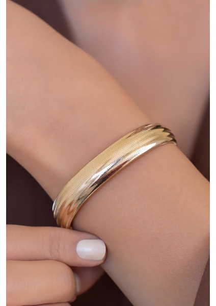 14 Ayar Altın İtalyan Bombeli Esnek Bilezik Kalın